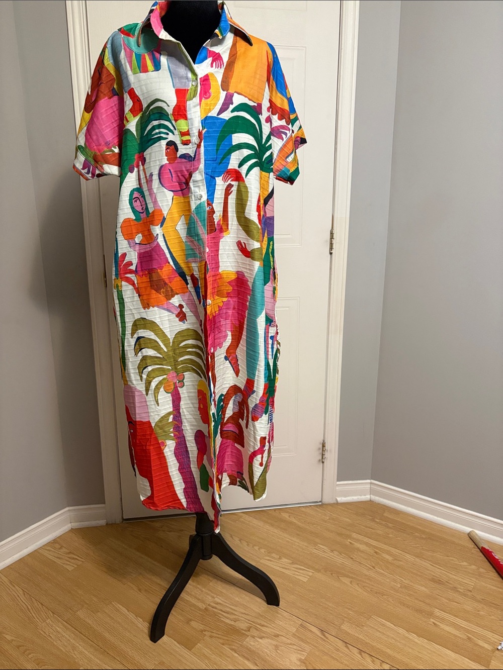 Colorful Tropical Print Button-Front Dress | Fits Approx. Size 14–16